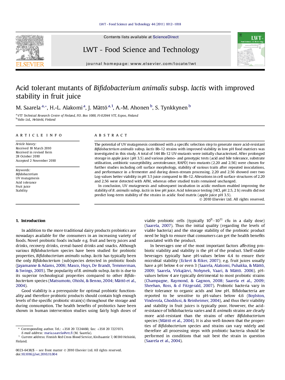 Acid tolerant mutants of Bifidobacterium animalis subsp. lactis with improved stability in fruit juice