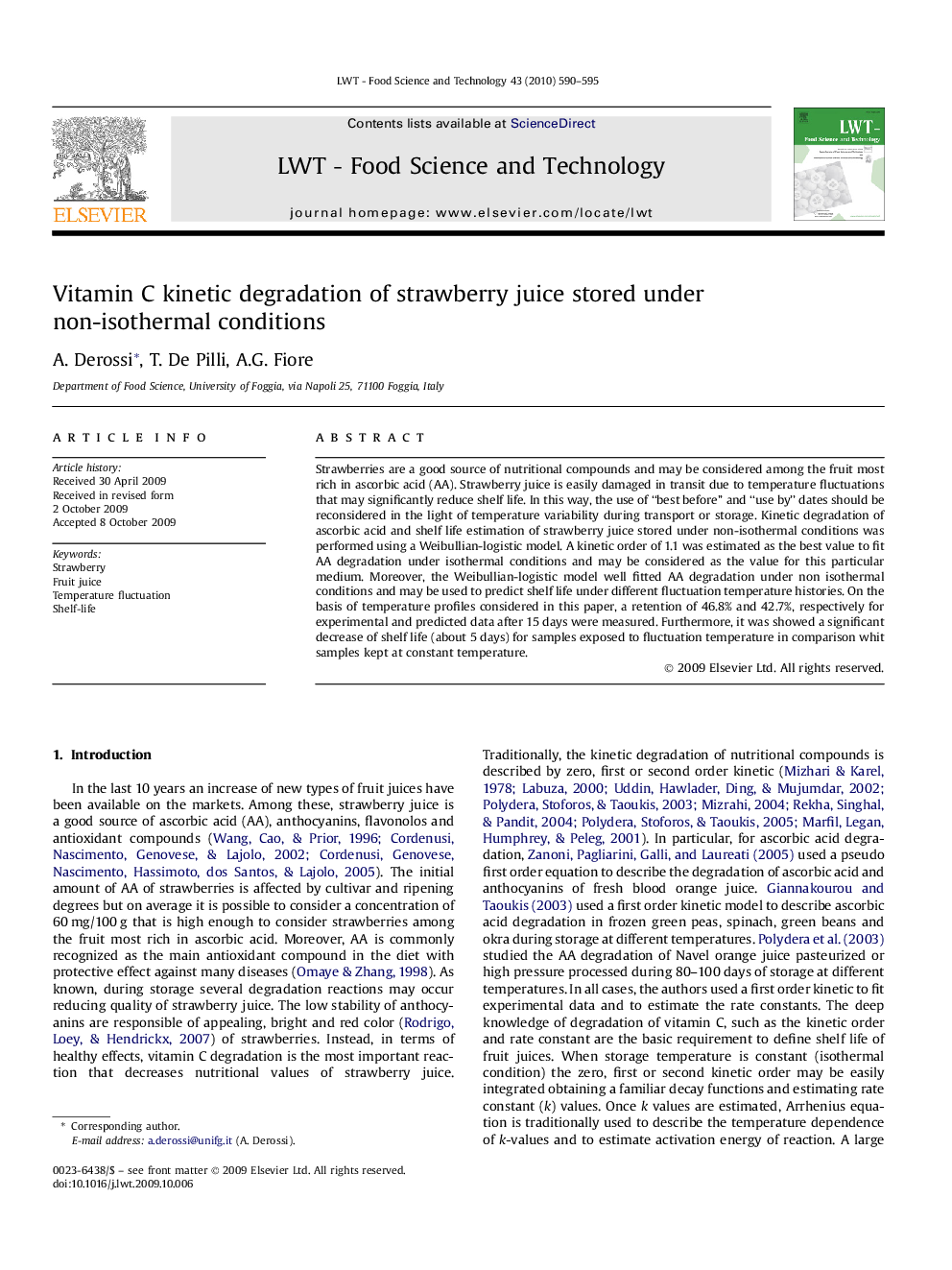 Vitamin C kinetic degradation of strawberry juice stored under non-isothermal conditions