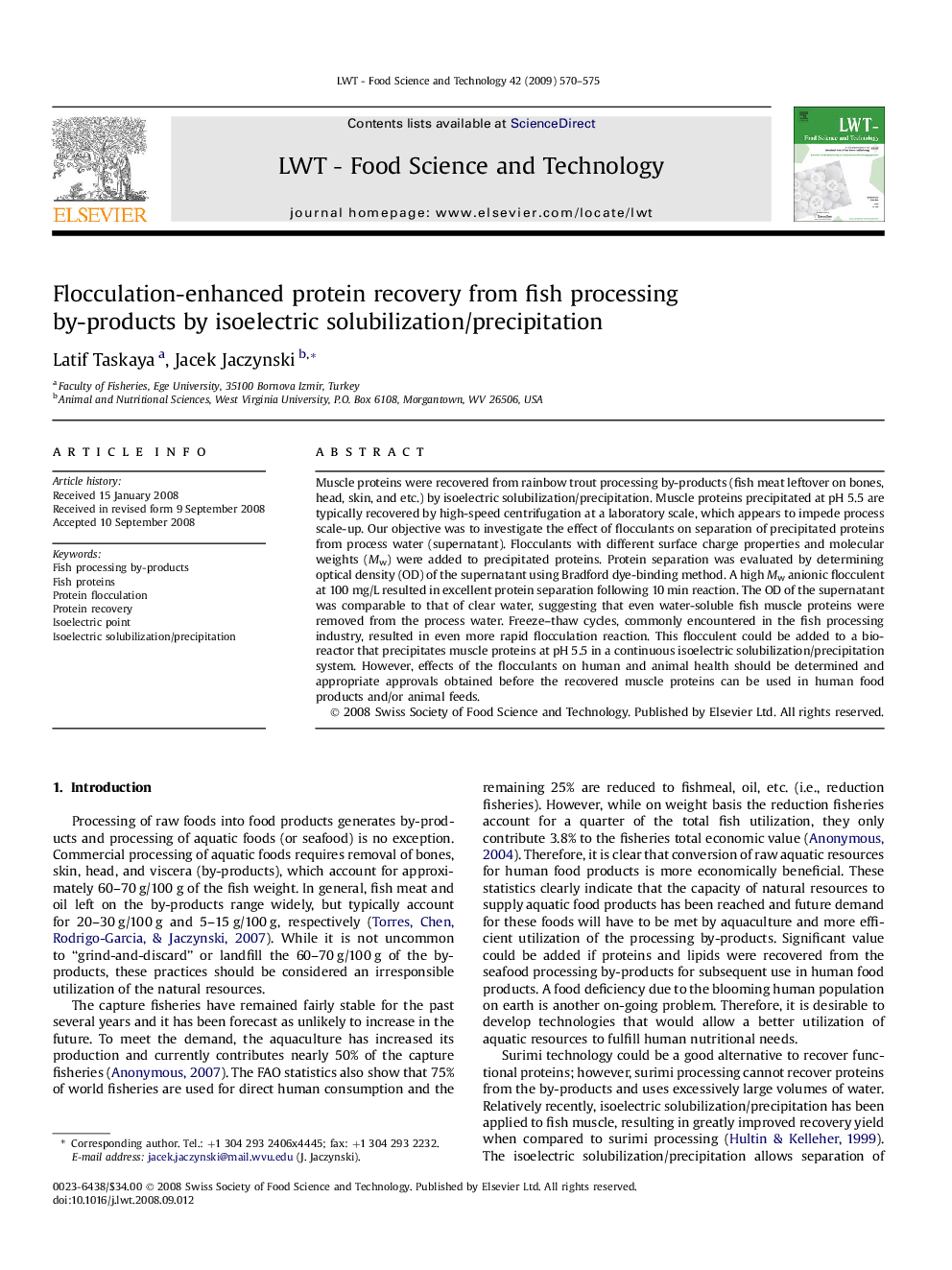 Flocculation-enhanced protein recovery from fish processing by-products by isoelectric solubilization/precipitation