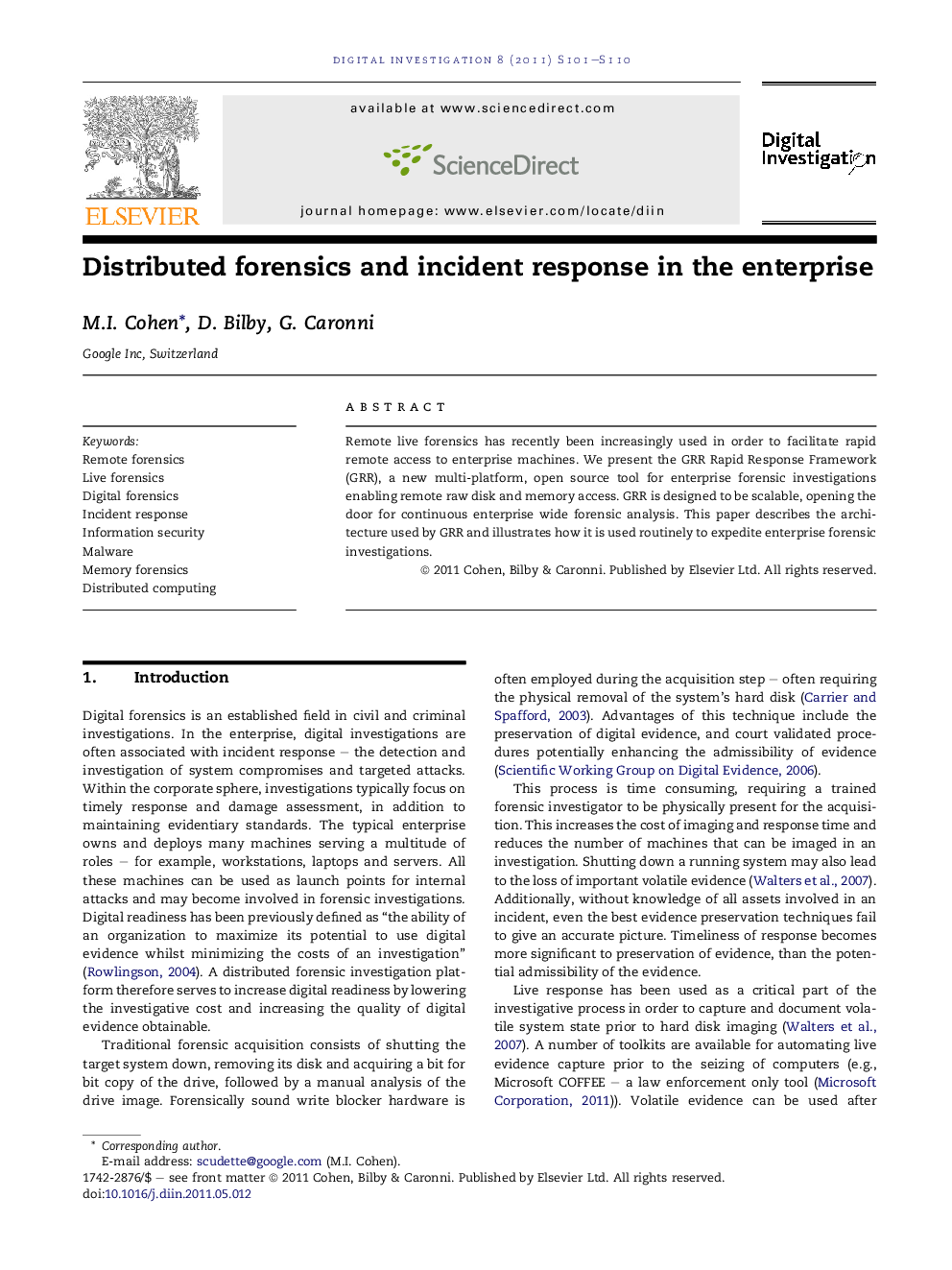 Distributed forensics and incident response in the enterprise