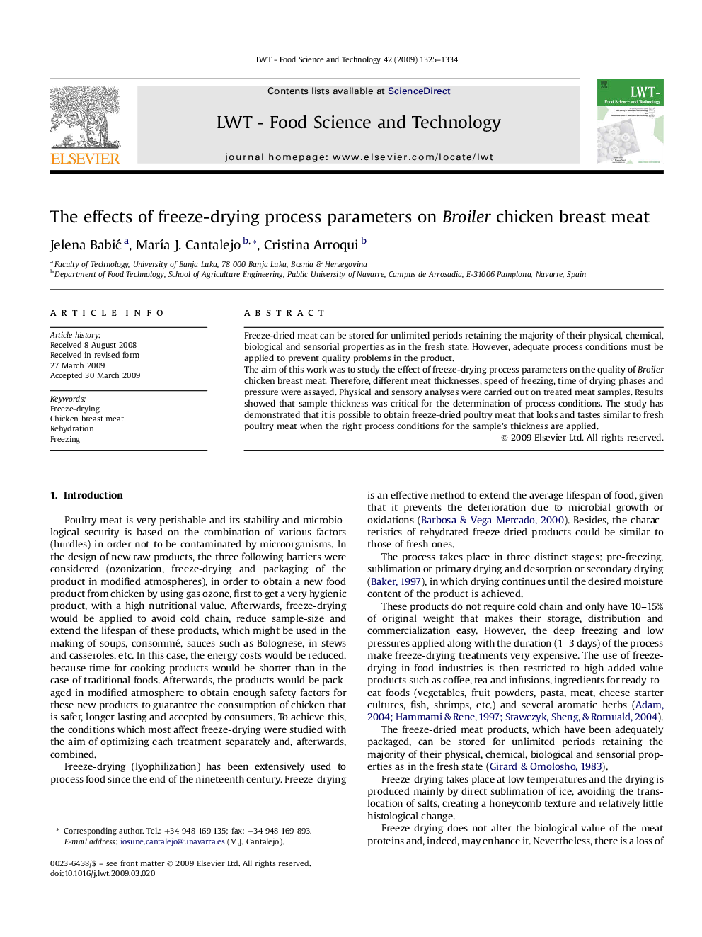 The effects of freeze-drying process parameters on Broiler chicken breast meat