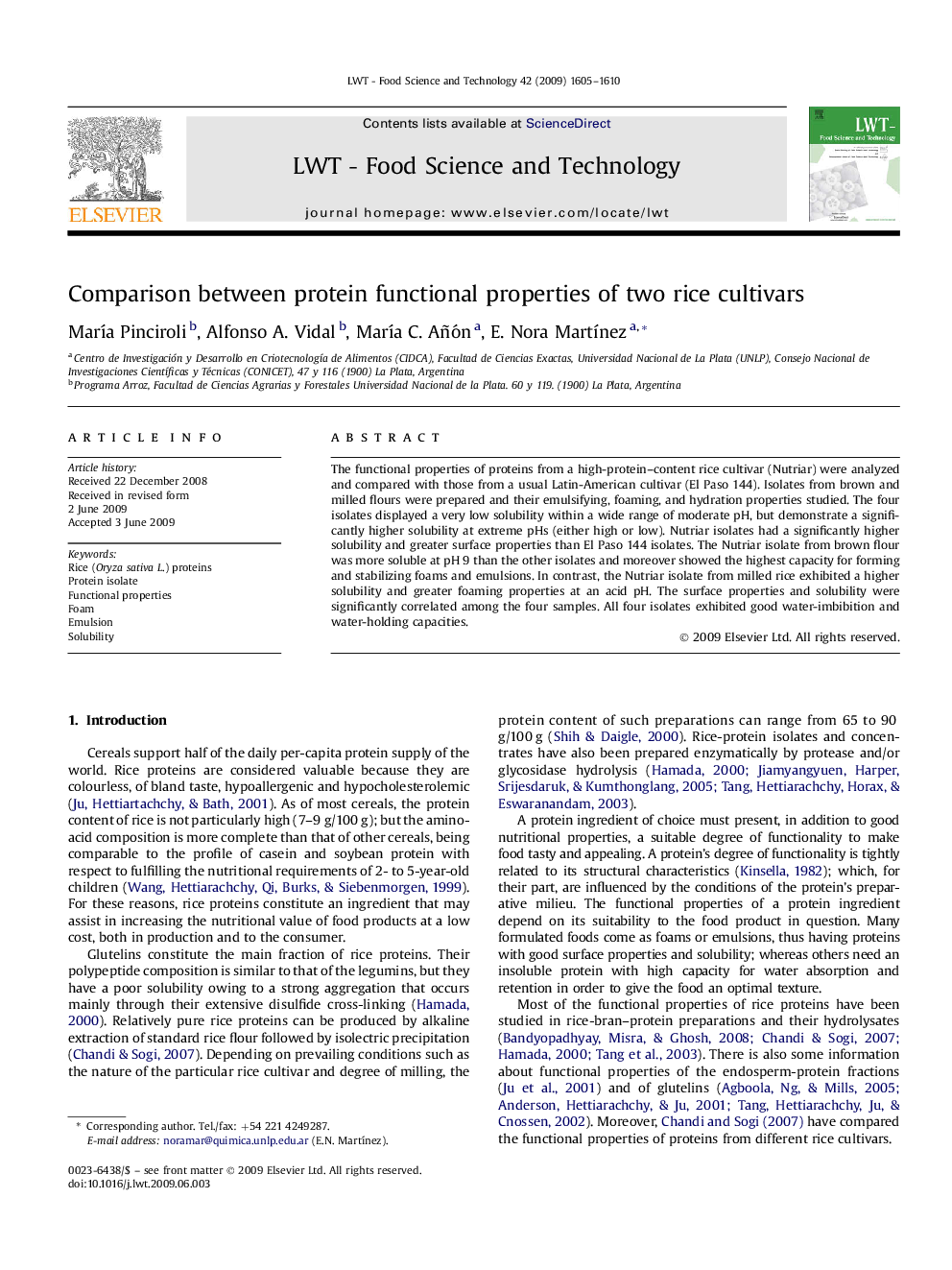 Comparison between protein functional properties of two rice cultivars