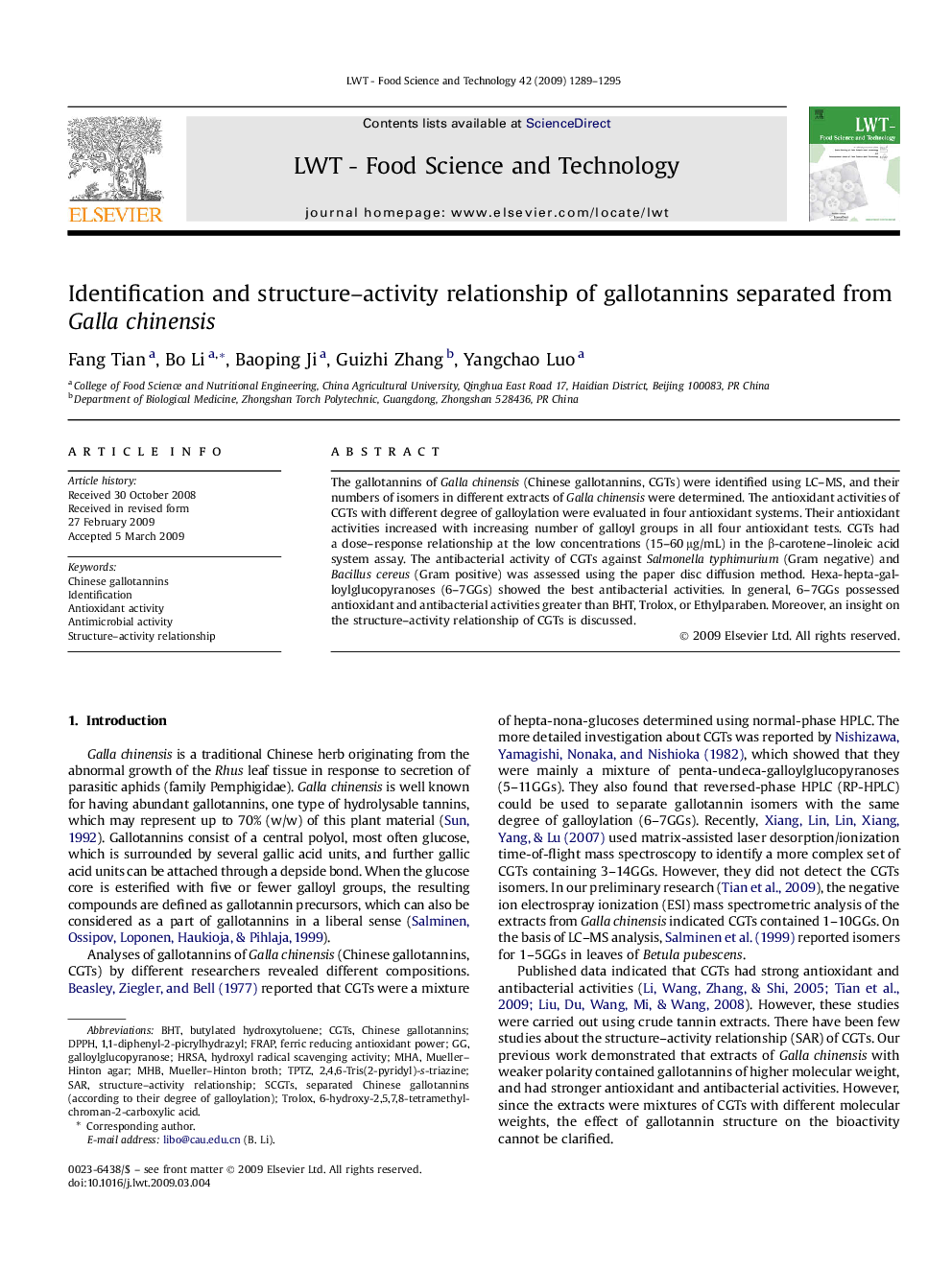 Identification and structure–activity relationship of gallotannins separated from Galla chinensis