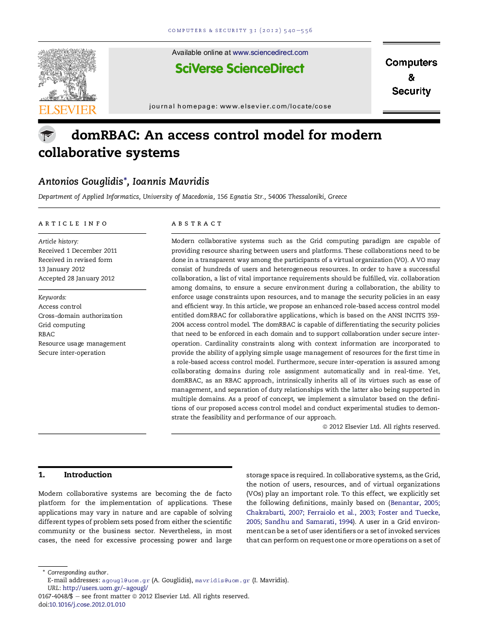 domRBAC: An access control model for modern collaborative systems