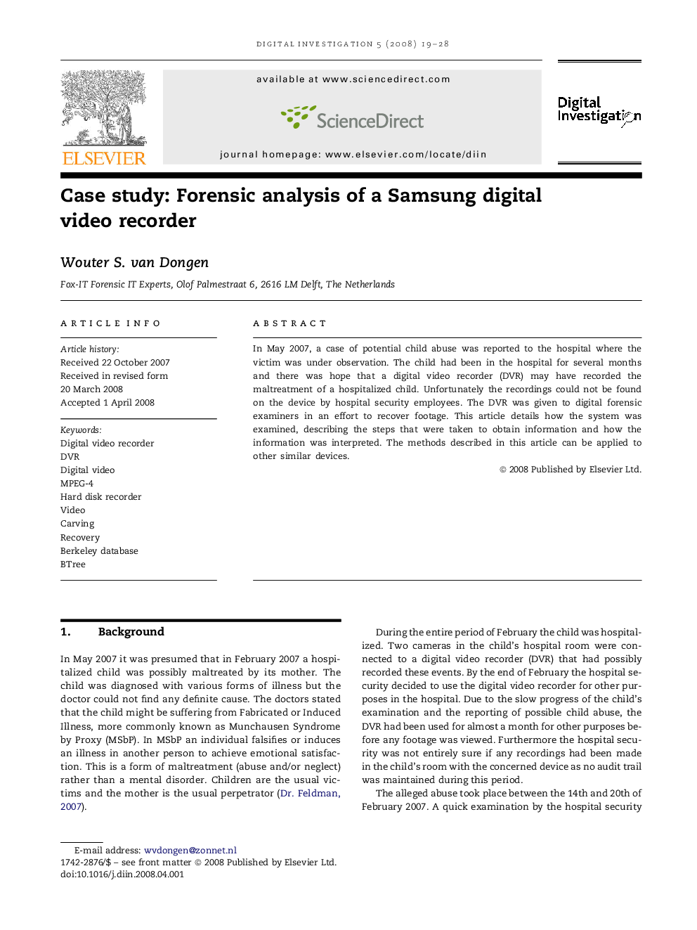 Case study: Forensic analysis of a Samsung digital video recorder