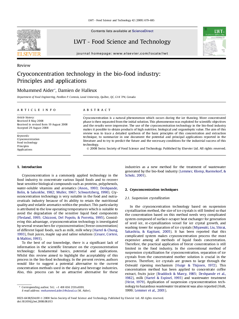 Cryoconcentration technology in the bio-food industry: Principles and applications