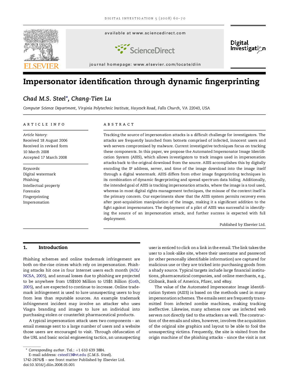 Impersonator identification through dynamic fingerprinting