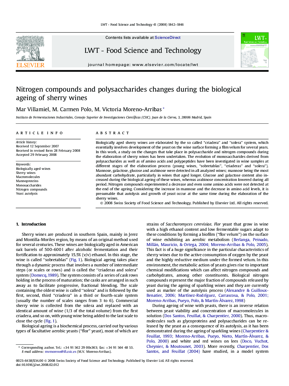 Nitrogen compounds and polysaccharides changes during the biological ageing of sherry wines