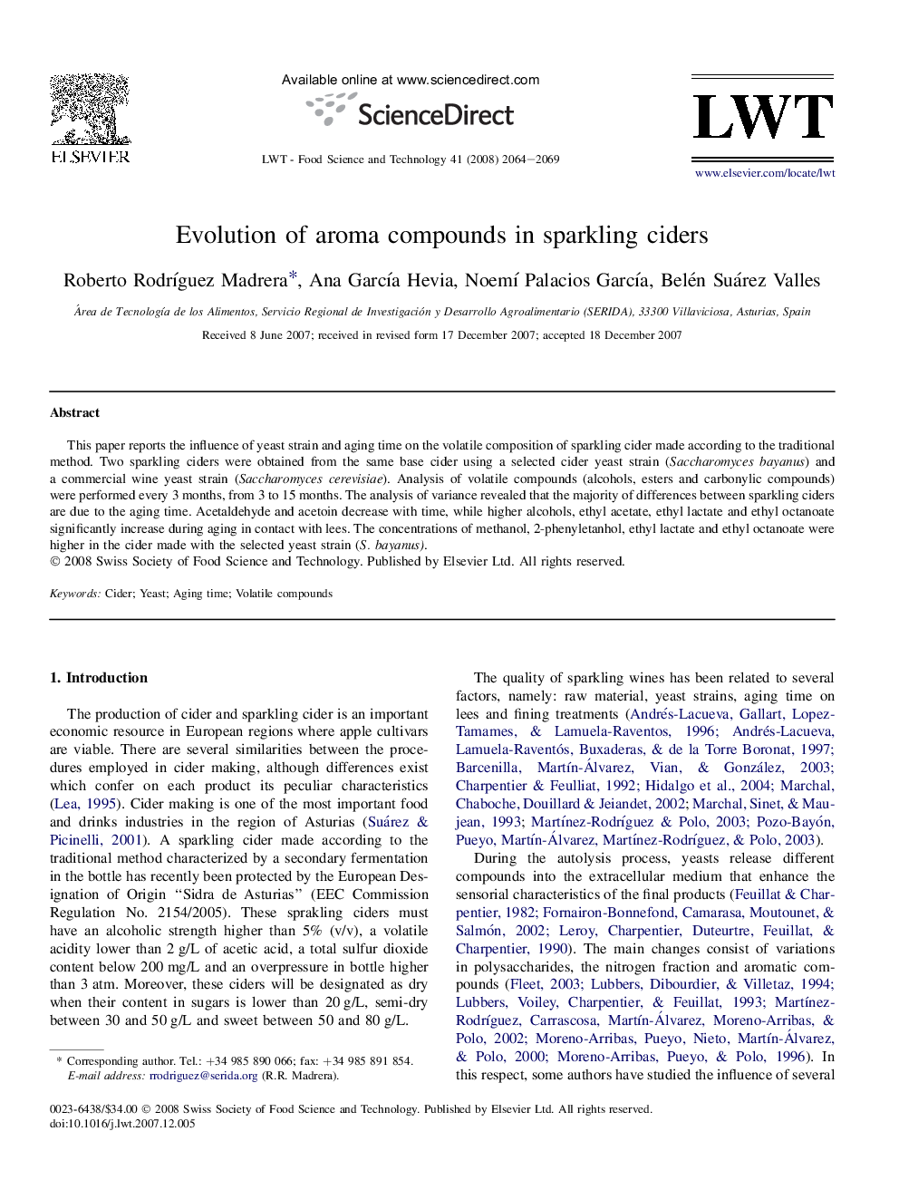 Evolution of aroma compounds in sparkling ciders