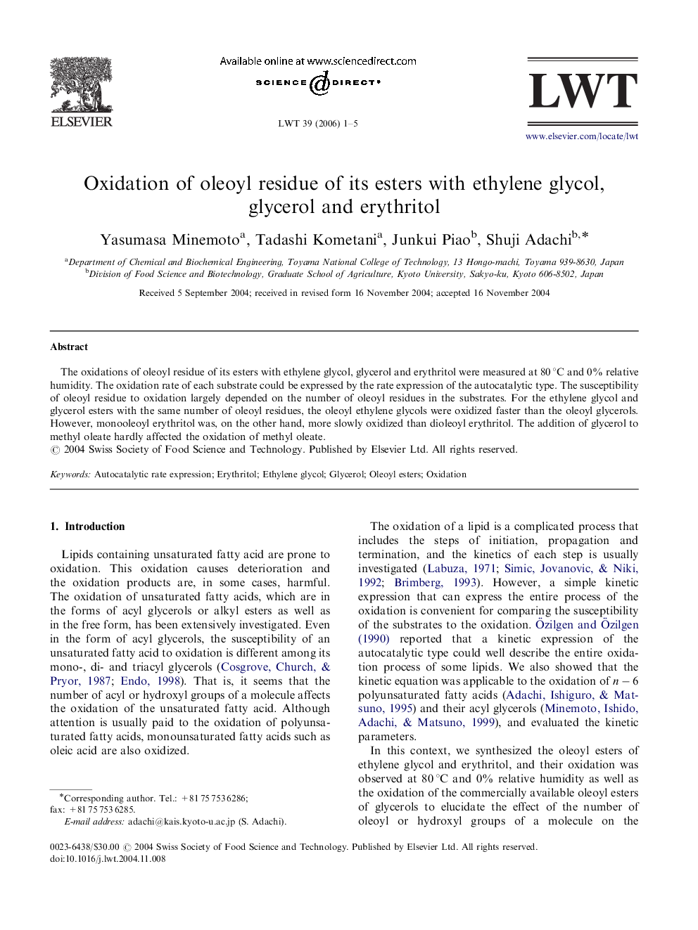 Oxidation of oleoyl residue of its esters with ethylene glycol, glycerol and erythritol