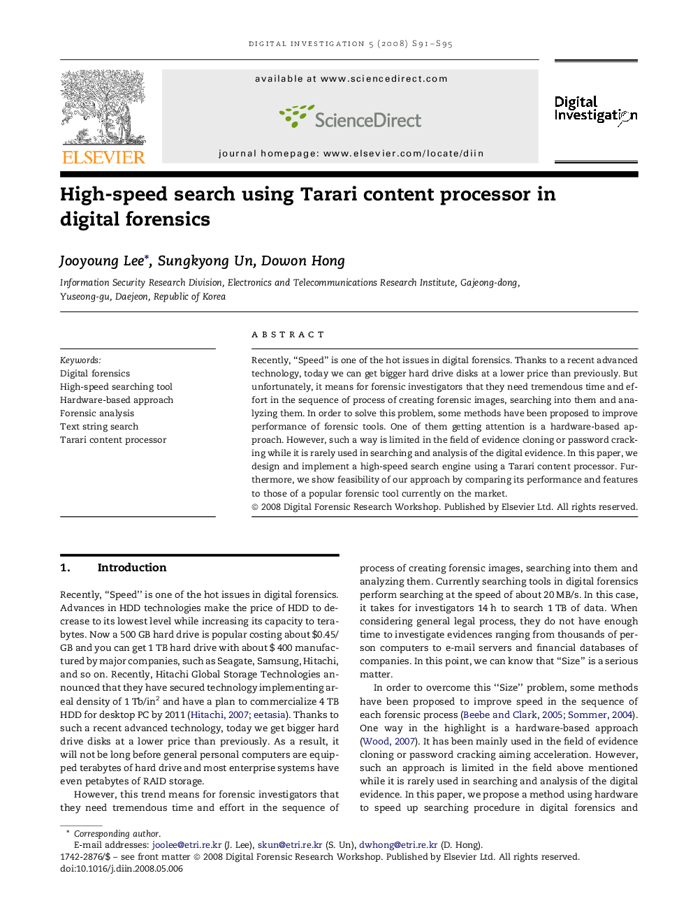 High-speed search using Tarari content processor in digital forensics