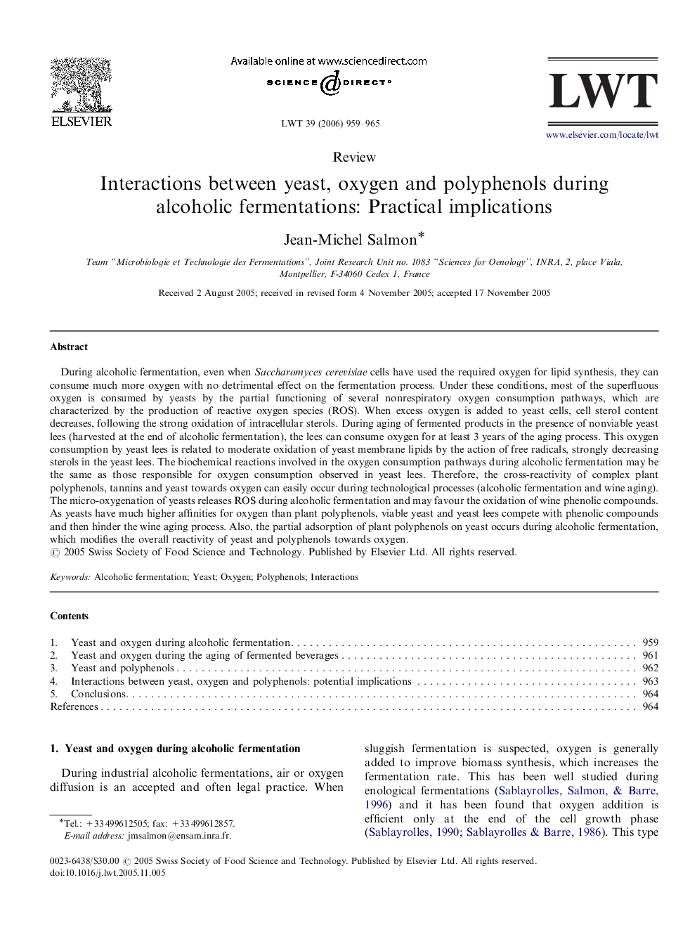 عکس صفحه اول مقاله: Interactions between yeast, oxygen and polyphenols during alcoholic fermentations: Practical implications Interactions between yeast, oxygen and polyphenols during alcoholic fermentations: Practical implications