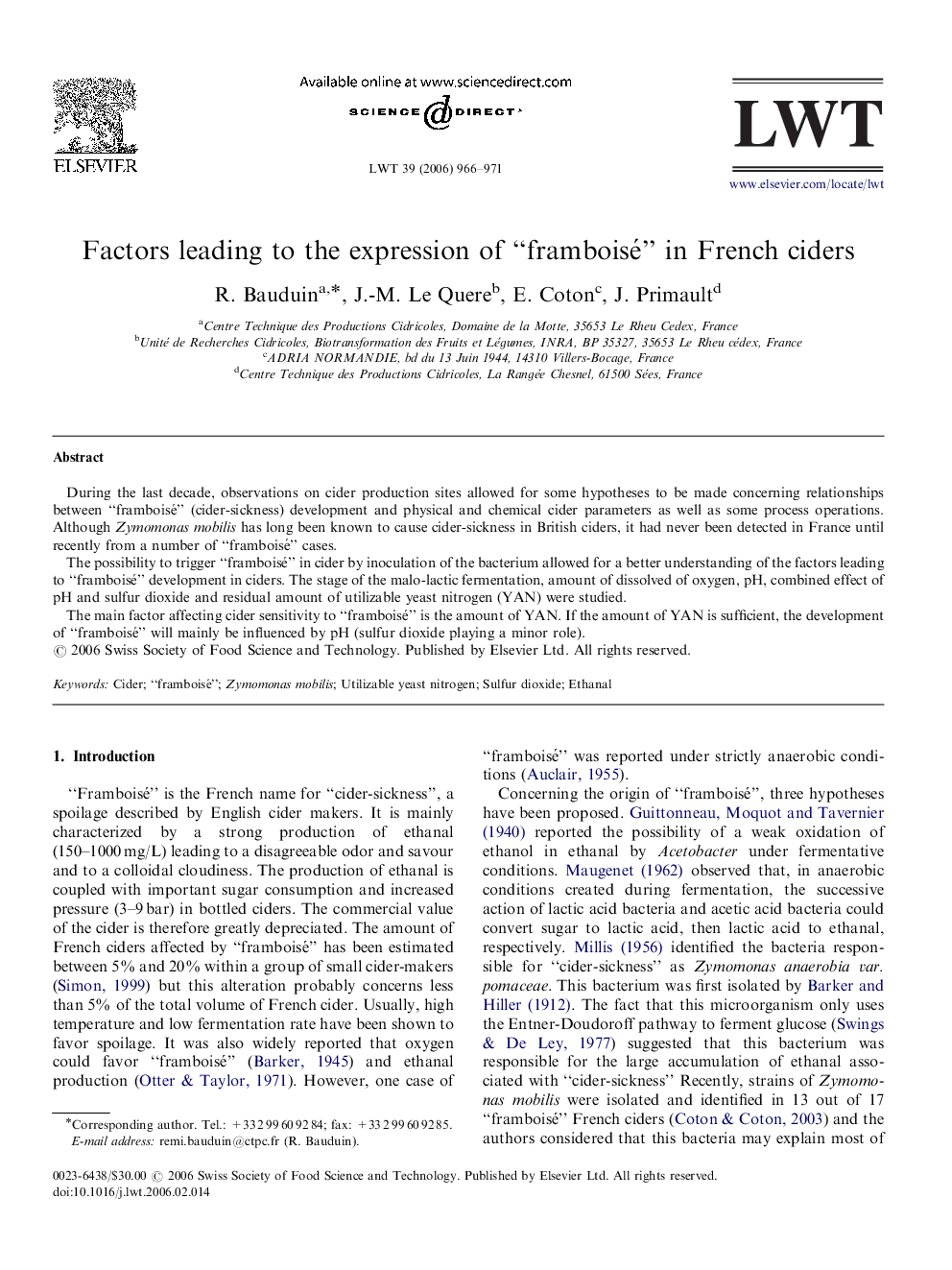 Factors leading to the expression of “framboisé” in French ciders