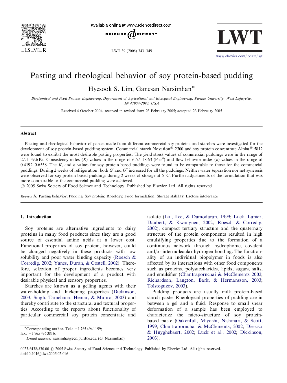 Pasting and rheological behavior of soy protein-based pudding