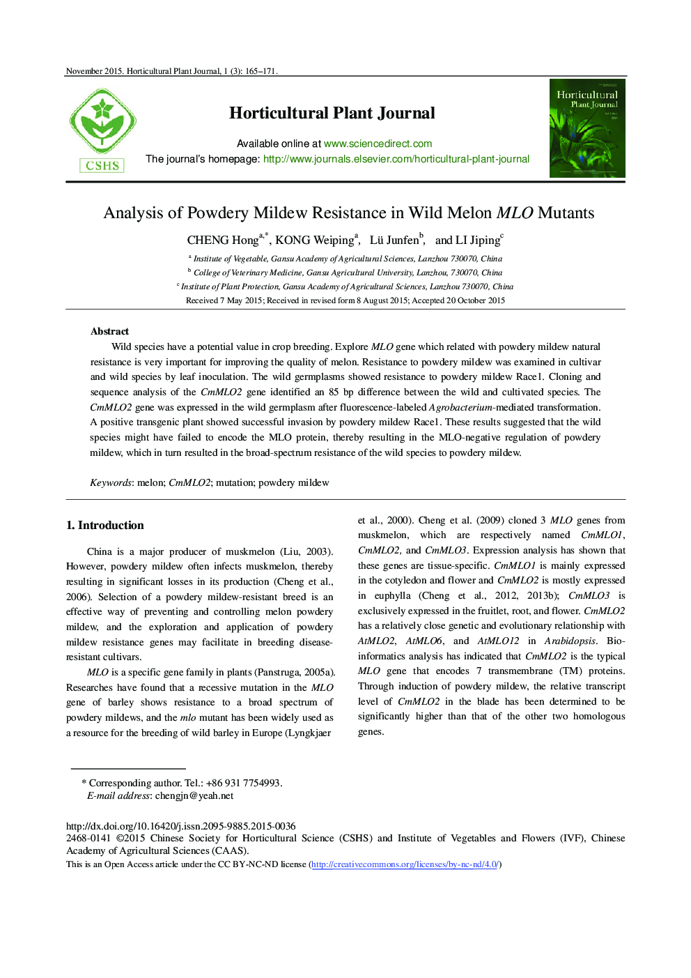 Analysis of Powdery Mildew Resistance in Wild Melon MLO Mutants