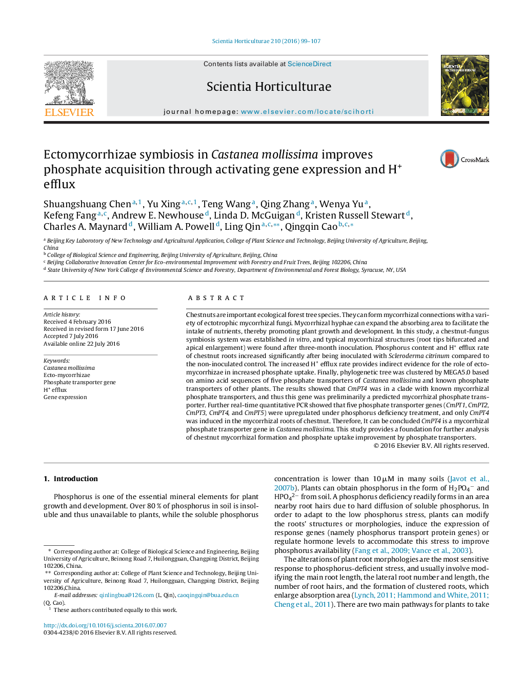 عکس صفحه اول مقاله: Ectomycorrhizae symbiosis in Castanea mollissima improves phosphate acquisition through activating gene expression and H+ efflux Ectomycorrhizae symbiosis in Castanea mollissima improves phosphate acquisition through activating gene expression and H+ efflux