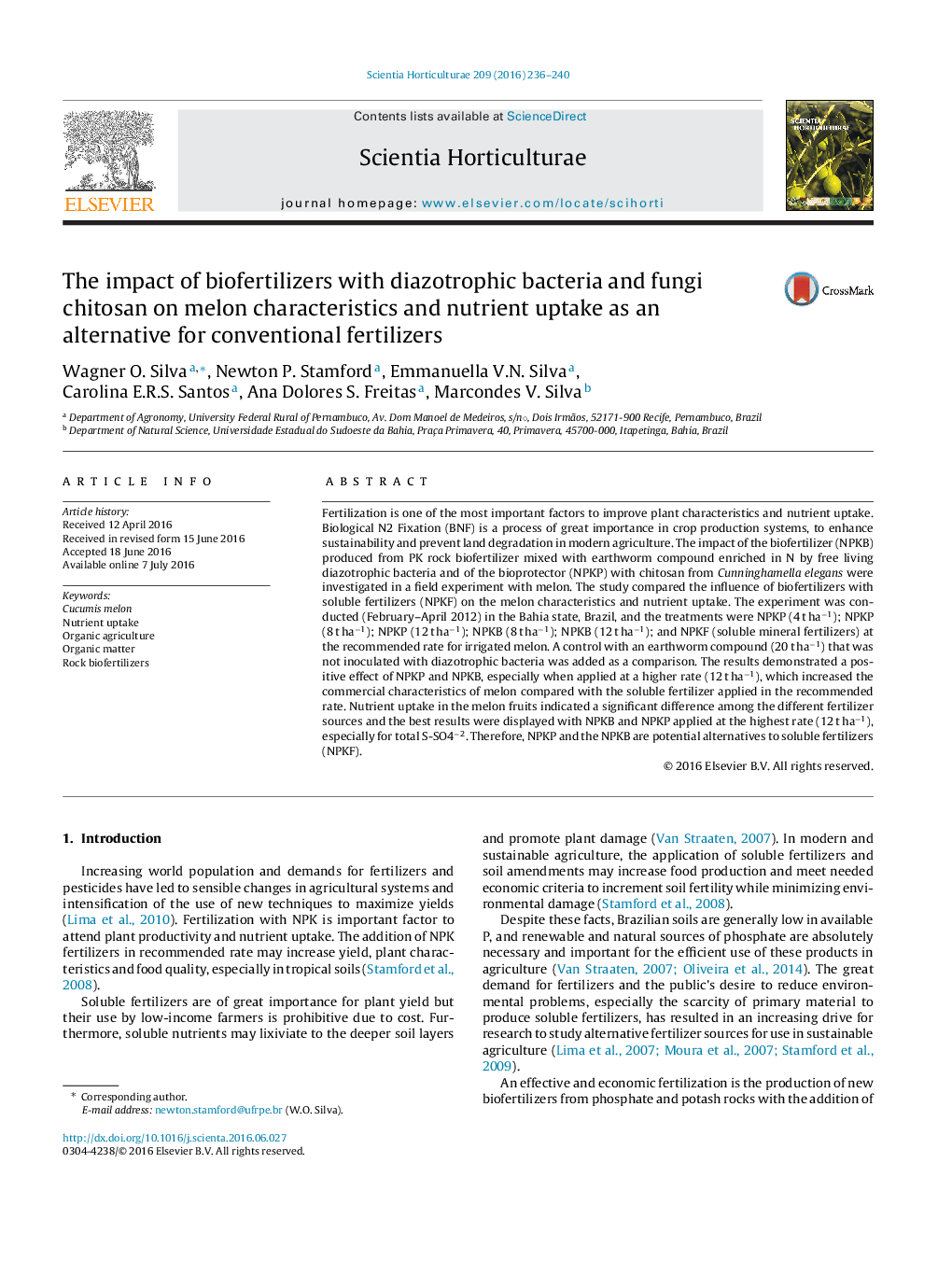 تاثیر کودهای بیولوژیک با باکتری diazotrophic و کیتوزان قارچ بر خصوصیات خربزه و جذب مواد غذایی به عنوان یک جایگزین برای کودهای معمولی