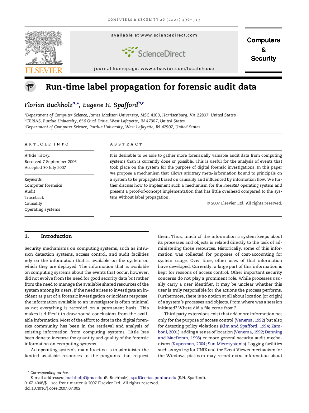 Run-time label propagation for forensic audit data