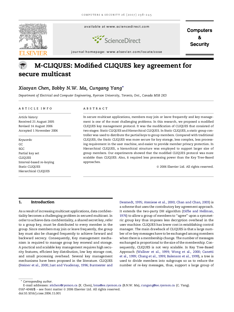 M-CLIQUES: Modified CLIQUES key agreement for secure multicast