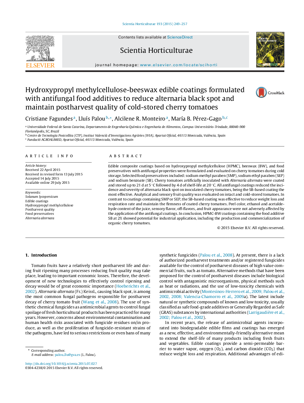 Hydroxypropyl methylcellulose-beeswax edible coatings formulated with antifungal food additives to reduce alternaria black spot and maintain postharvest quality of cold-stored cherry tomatoes