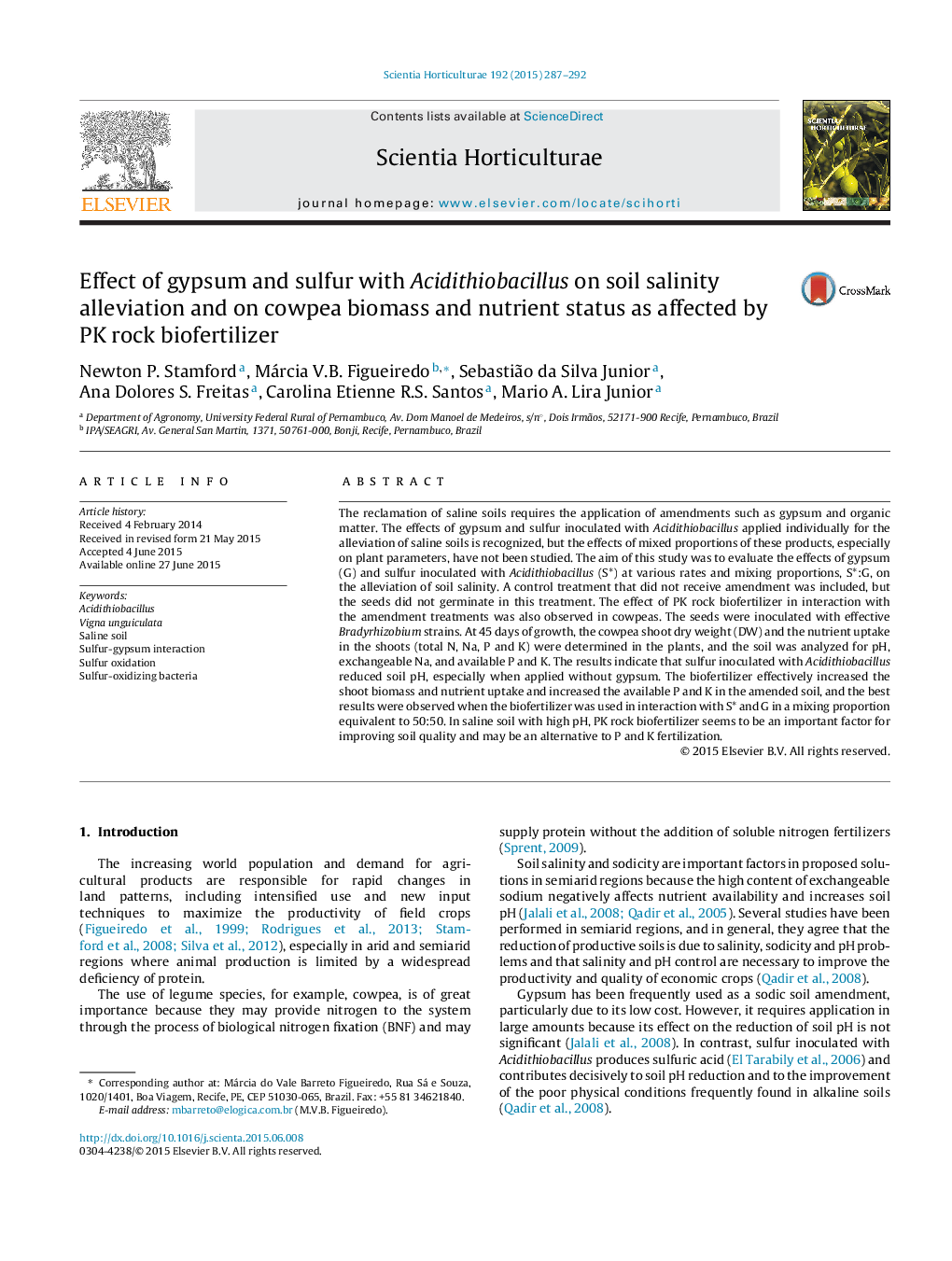 Effect of gypsum and sulfur with Acidithiobacillus on soil salinity alleviation and on cowpea biomass and nutrient status as affected by PK rock biofertilizer