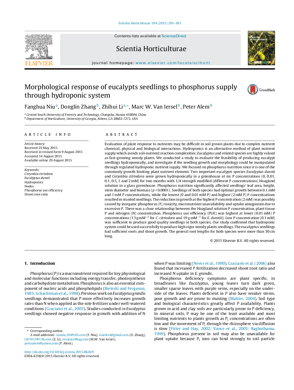 Morphological response of eucalypts seedlings to phosphorus supply through hydroponic system