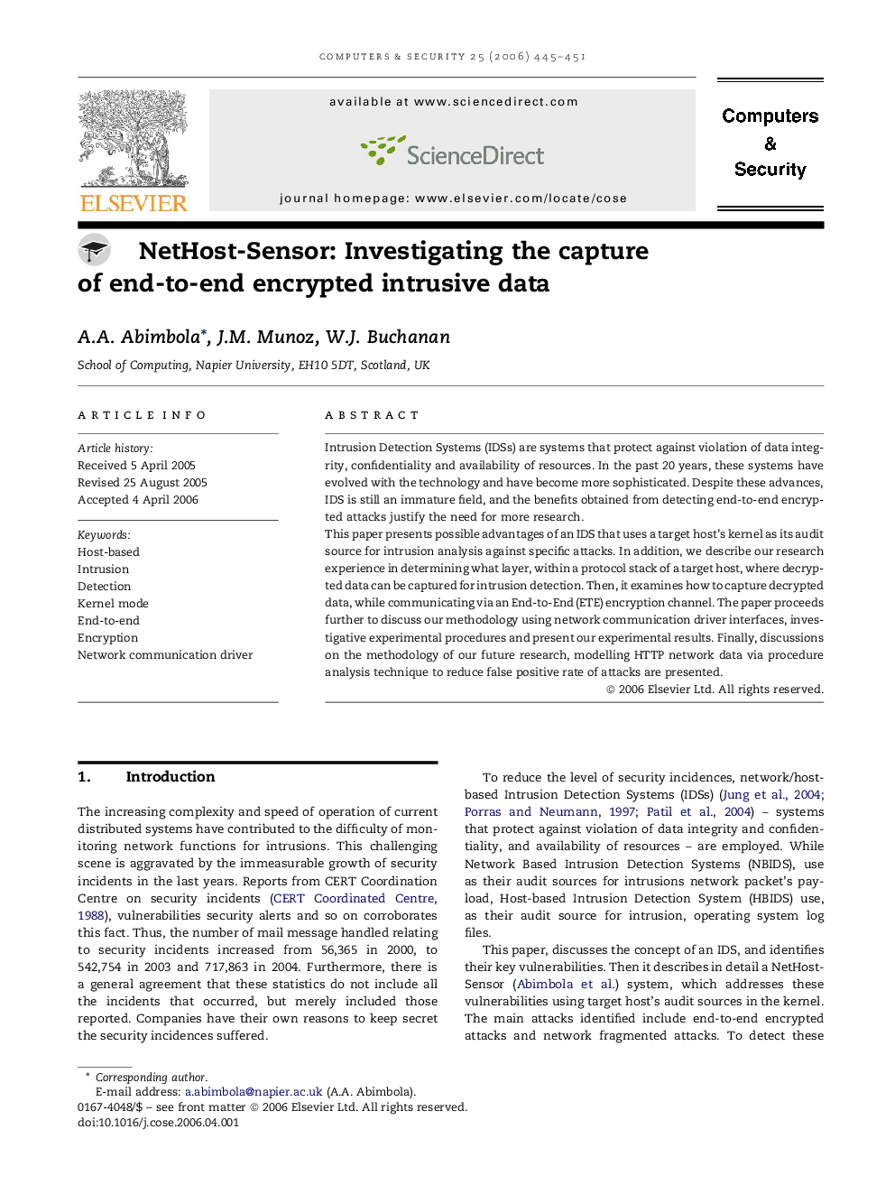 NetHost-Sensor: Investigating the capture of end-to-end encrypted intrusive data