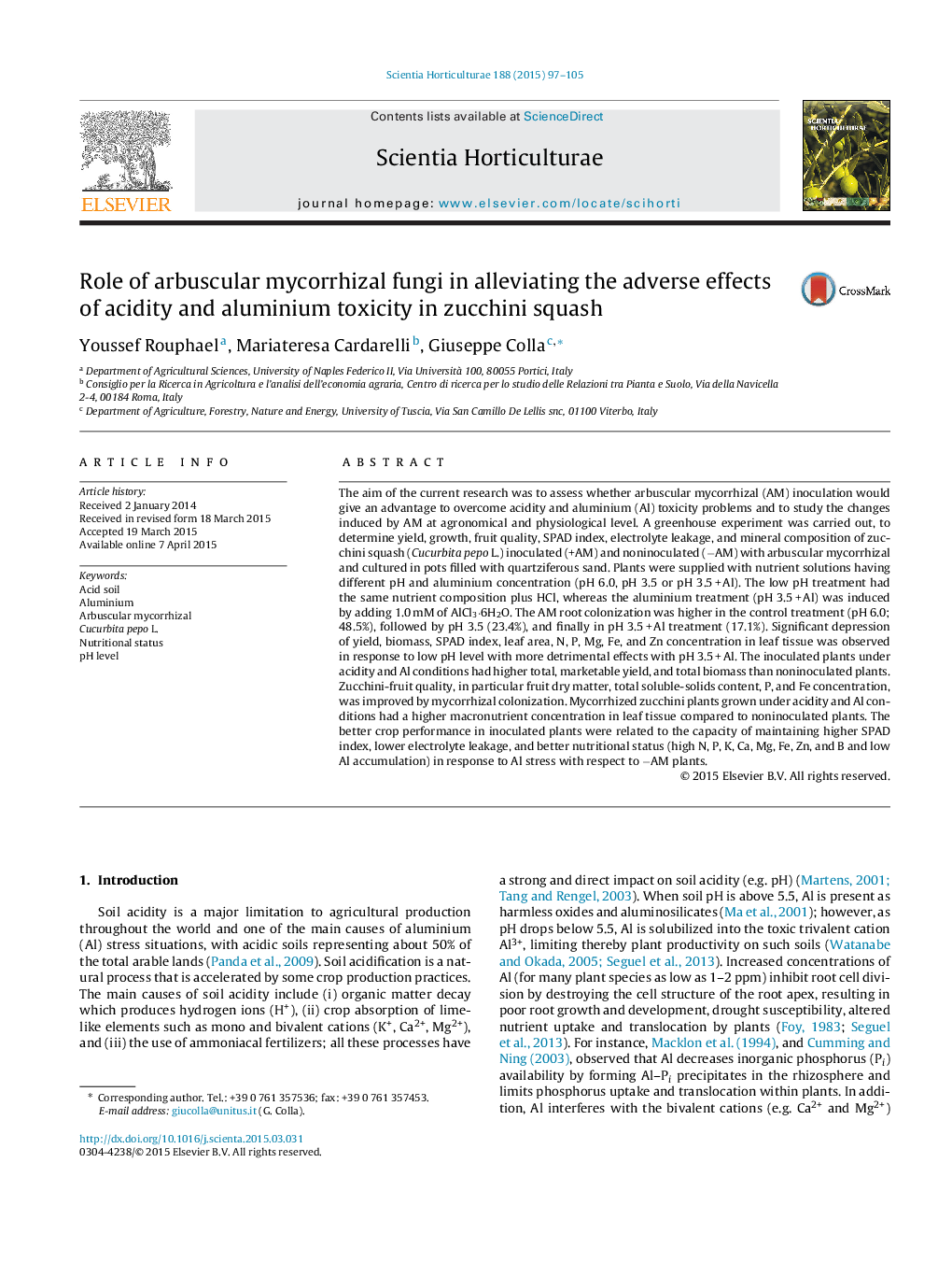 Role of arbuscular mycorrhizal fungi in alleviating the adverse effects of acidity and aluminium toxicity in zucchini squash