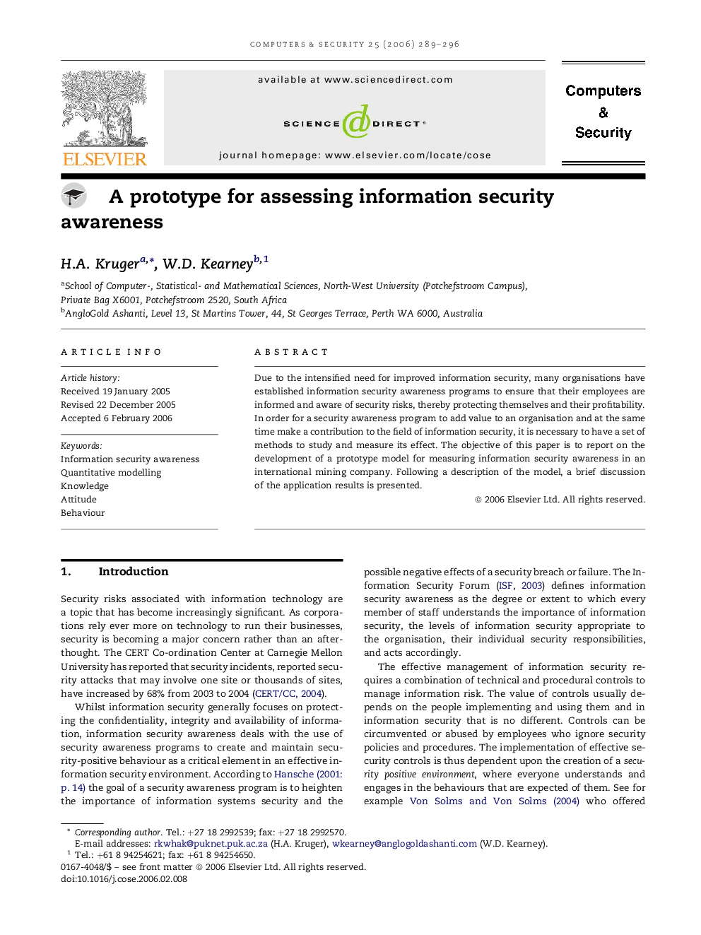 A prototype for assessing information security awareness