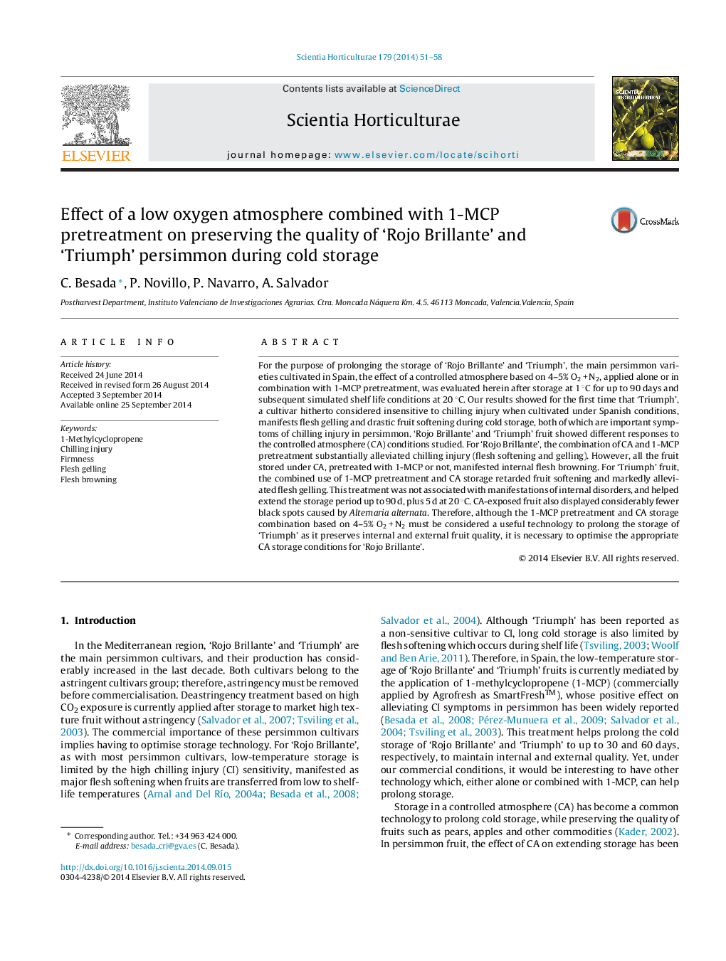 Effect of a low oxygen atmosphere combined with 1-MCP pretreatment on preserving the quality of ‘Rojo Brillante’ and ‘Triumph’ persimmon during cold storage