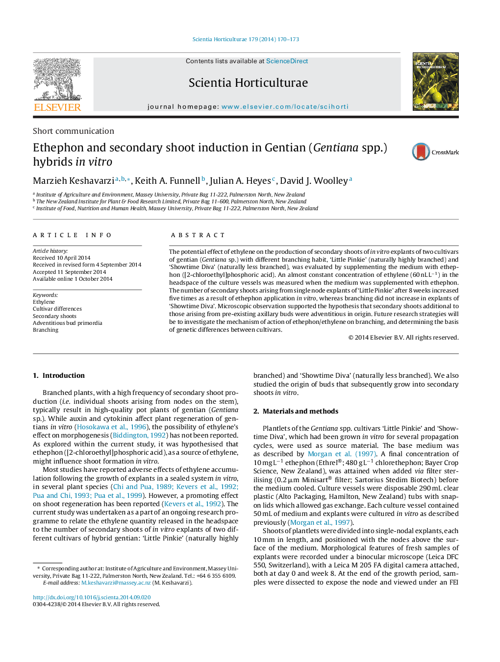 Ethephon and secondary shoot induction in Gentian (Gentiana spp.) hybrids in vitro