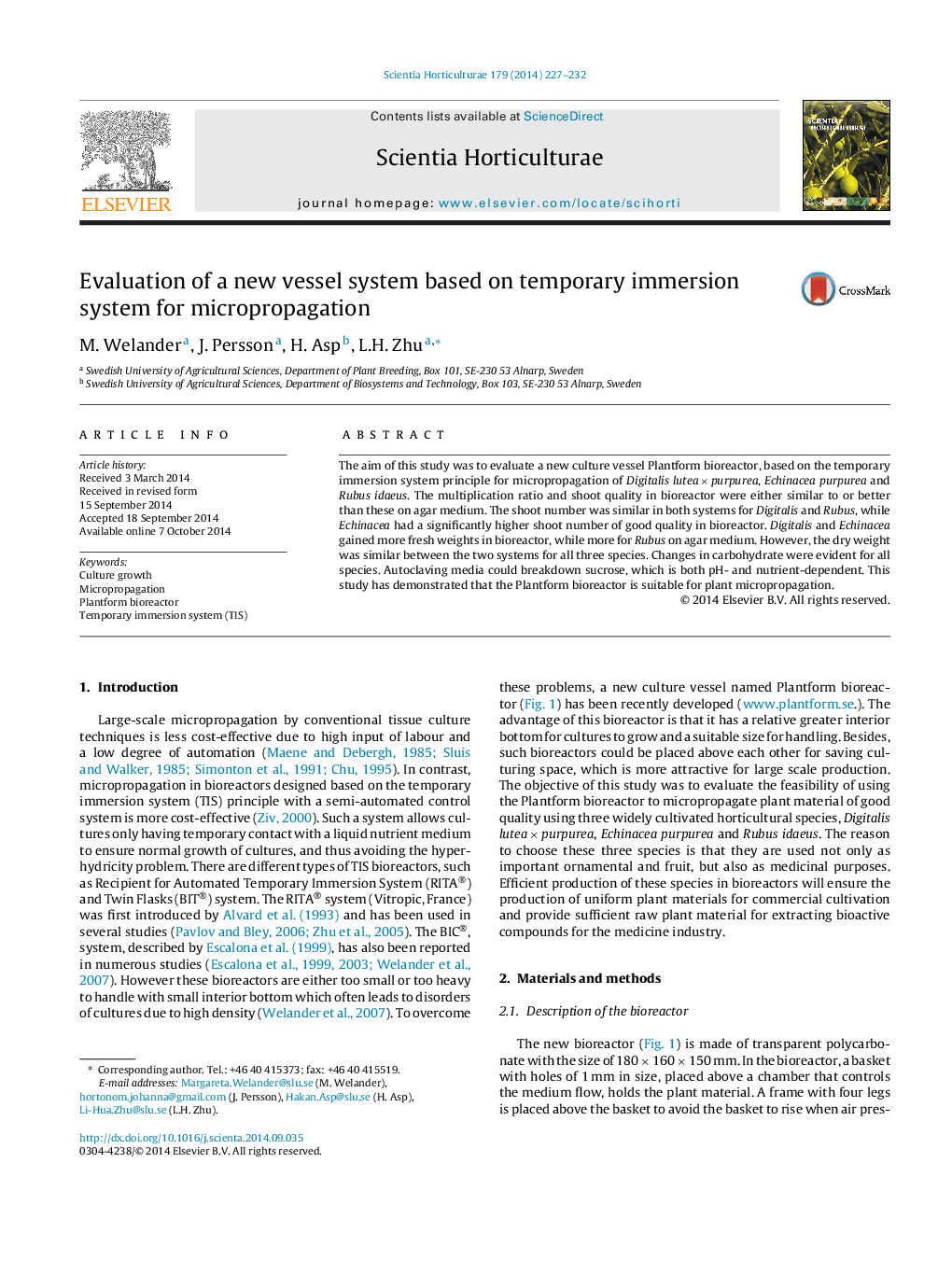 Evaluation of a new vessel system based on temporary immersion system for micropropagation