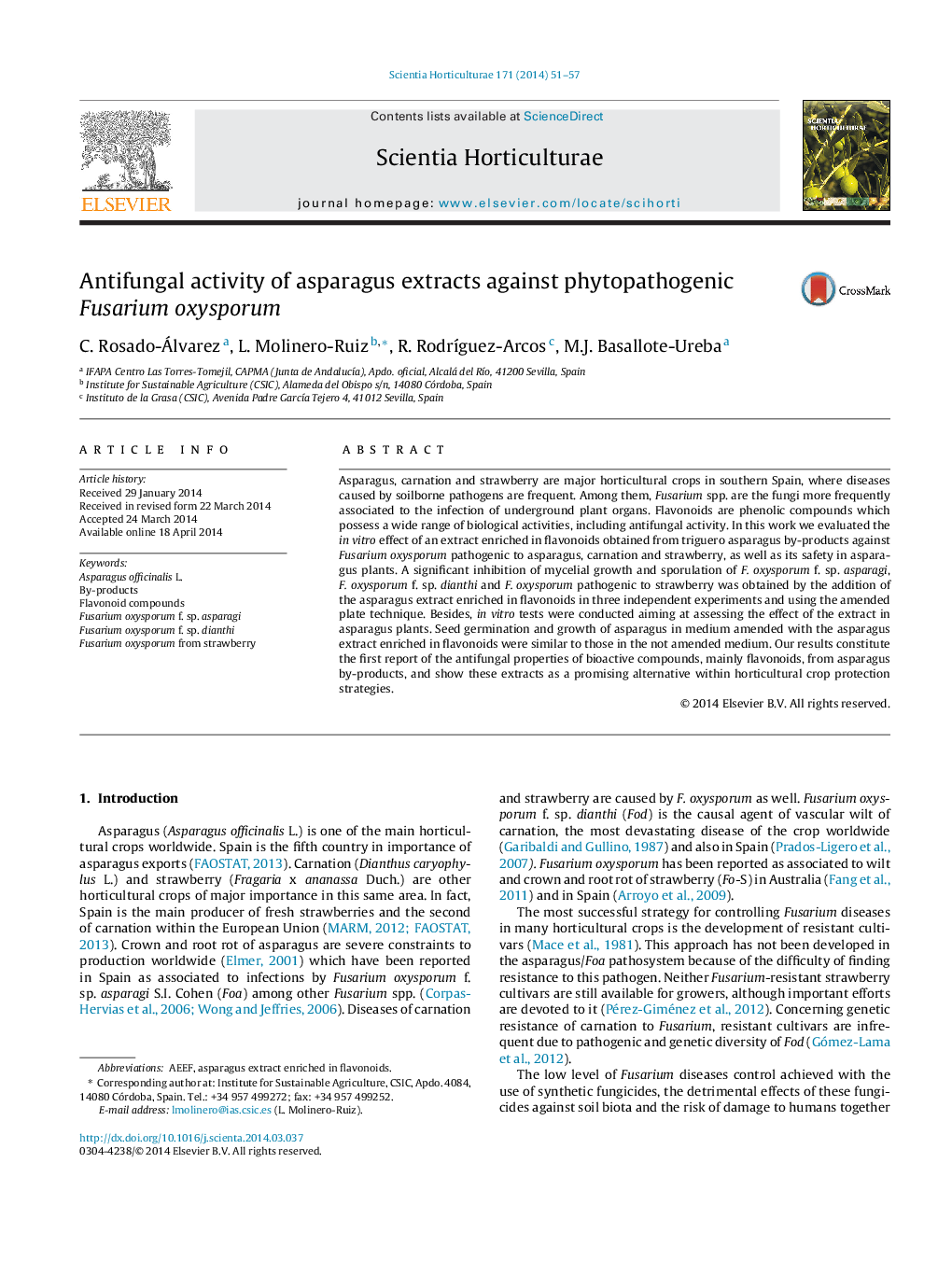 Antifungal activity of asparagus extracts against phytopathogenic Fusarium oxysporum