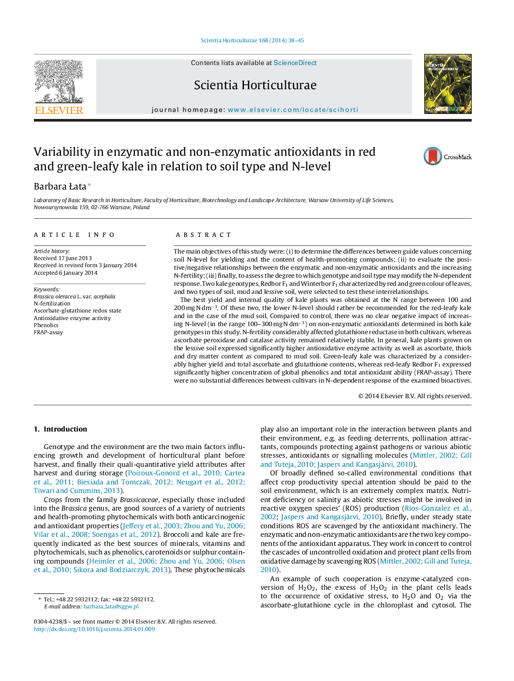 Variability in enzymatic and non-enzymatic antioxidants in red and green-leafy kale in relation to soil type and N-level