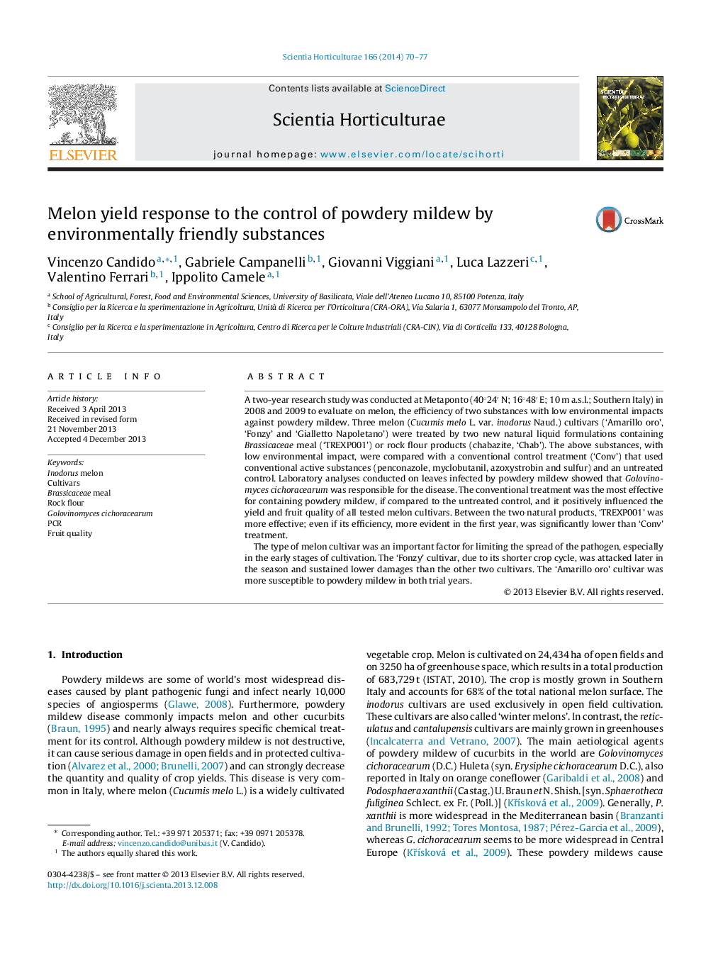 Melon yield response to the control of powdery mildew by environmentally friendly substances