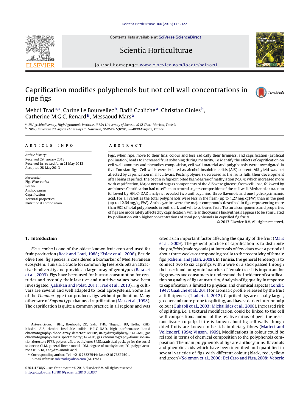 Caprification modifies polyphenols but not cell wall concentrations in ripe figs