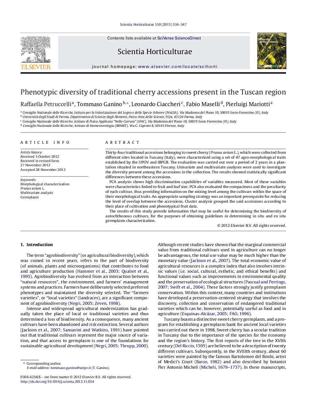 عکس صفحه اول مقاله: Phenotypic diversity of traditional cherry accessions present in the Tuscan region Phenotypic diversity of traditional cherry accessions present in the Tuscan region