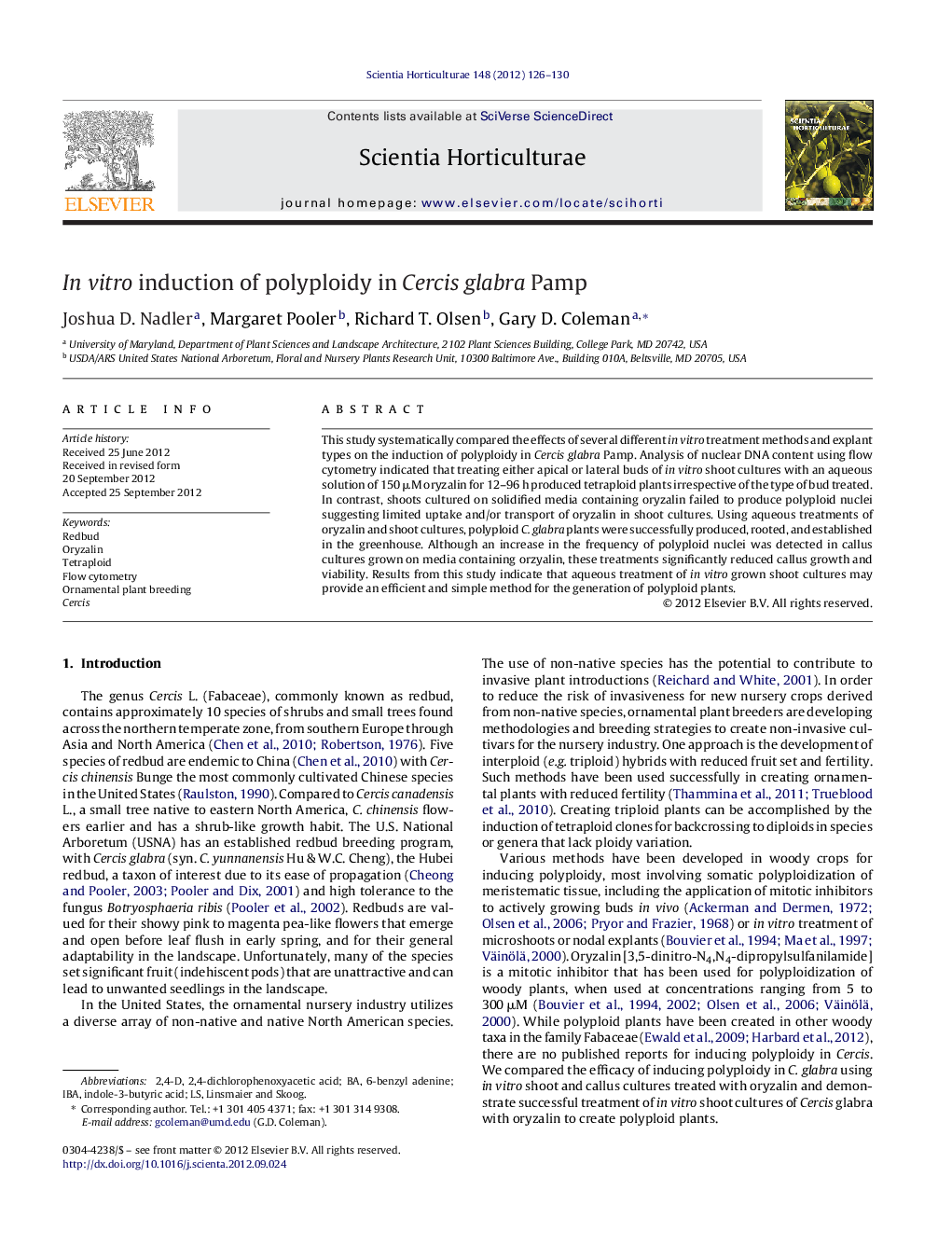 In vitro induction of polyploidy in Cercis glabra Pamp