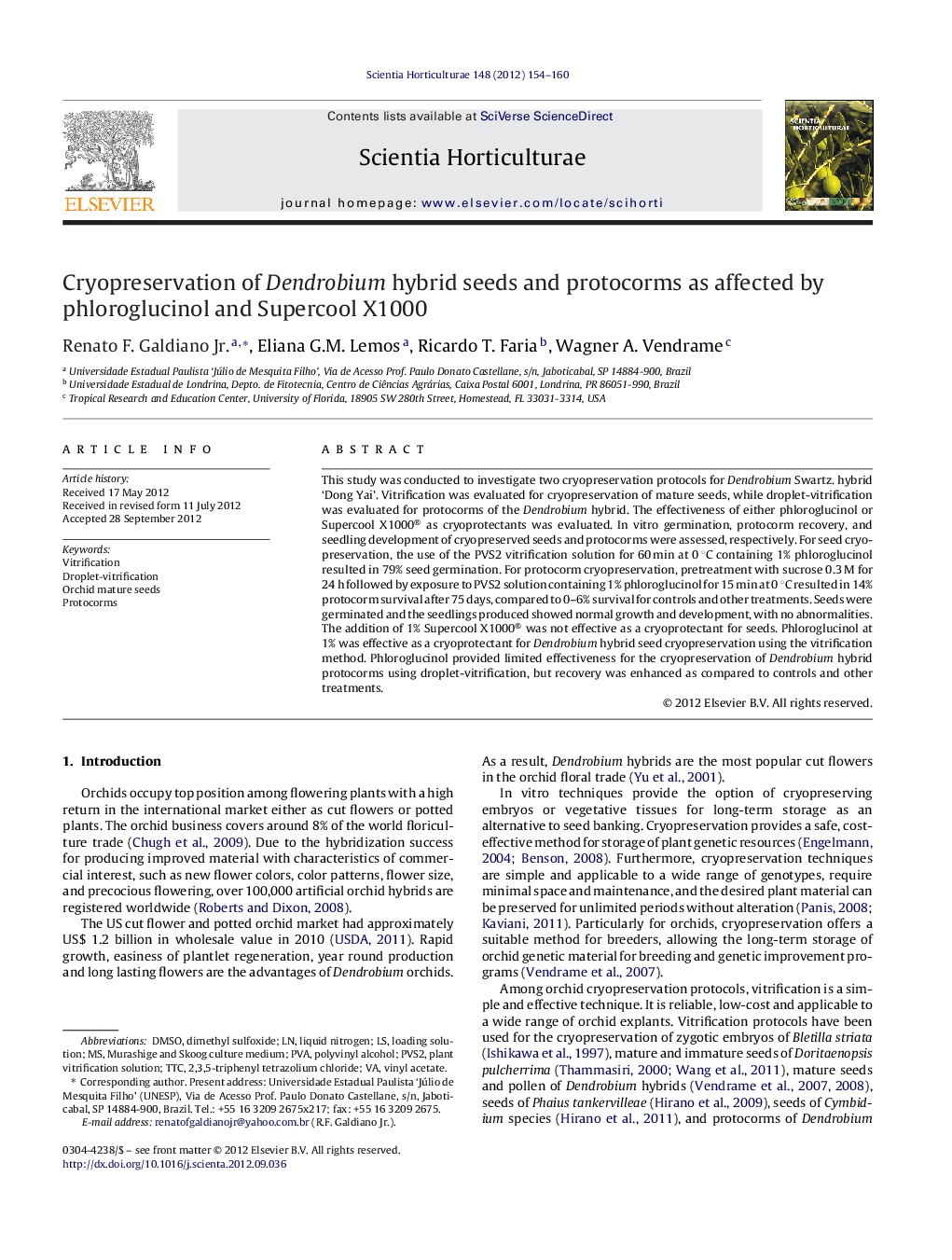 Cryopreservation of Dendrobium hybrid seeds and protocorms as affected by phloroglucinol and Supercool X1000