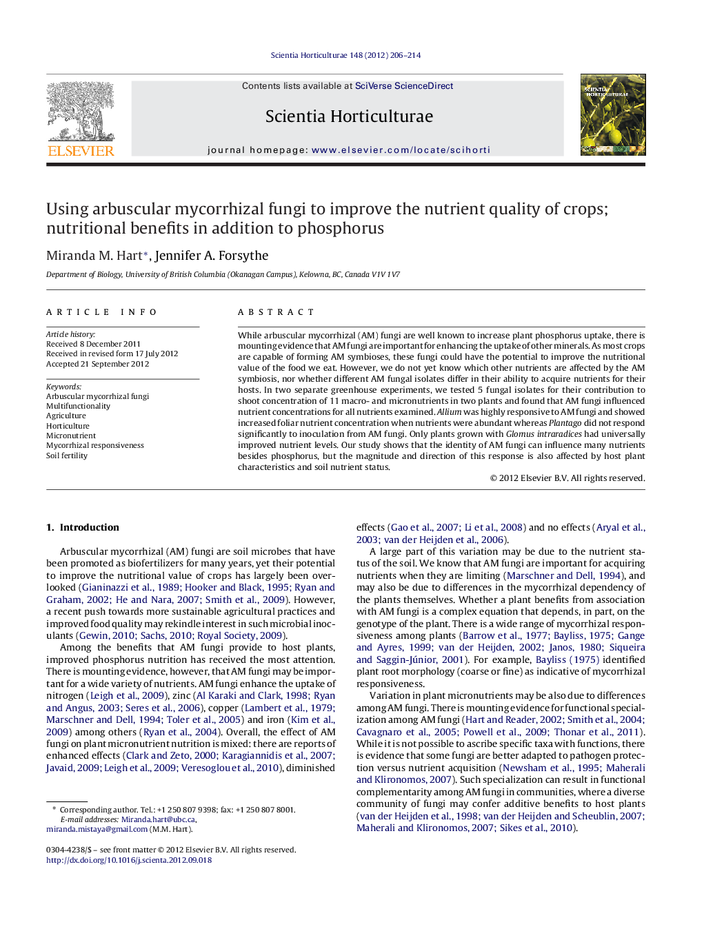 Using arbuscular mycorrhizal fungi to improve the nutrient quality of crops; nutritional benefits in addition to phosphorus