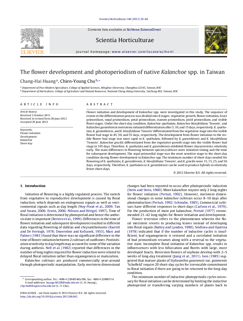 The flower development and photoperiodism of native Kalanchoe spp. in Taiwan