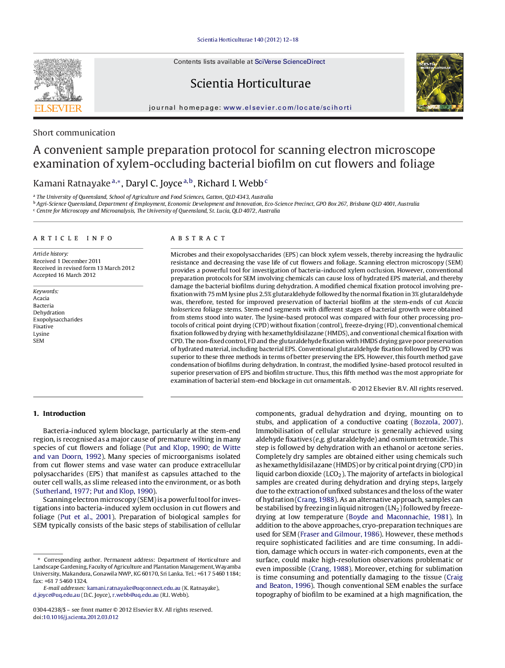 A convenient sample preparation protocol for scanning electron microscope examination of xylem-occluding bacterial biofilm on cut flowers and foliage