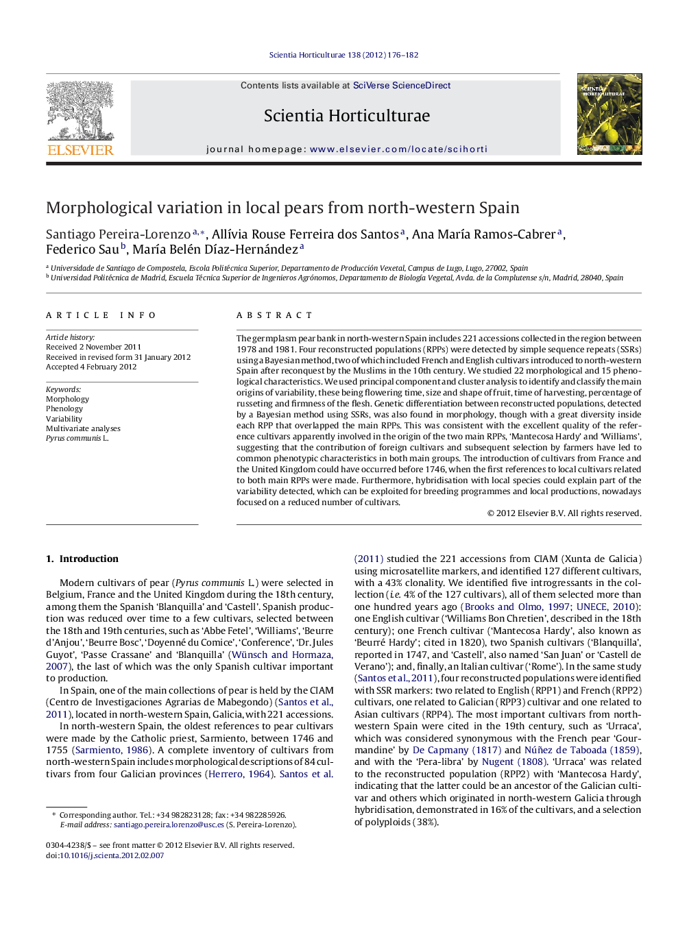 Morphological variation in local pears from north-western Spain