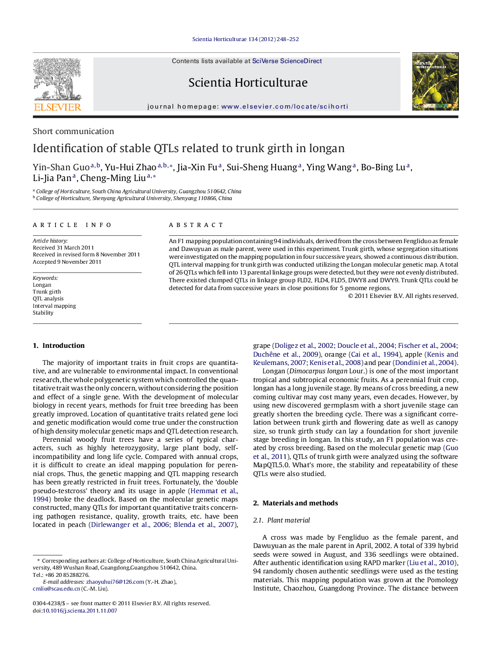 Identification of stable QTLs related to trunk girth in longan