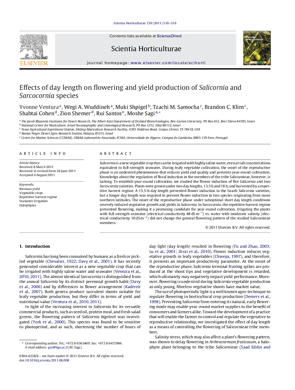 Effects of day length on flowering and yield production of Salicornia and Sarcocornia species