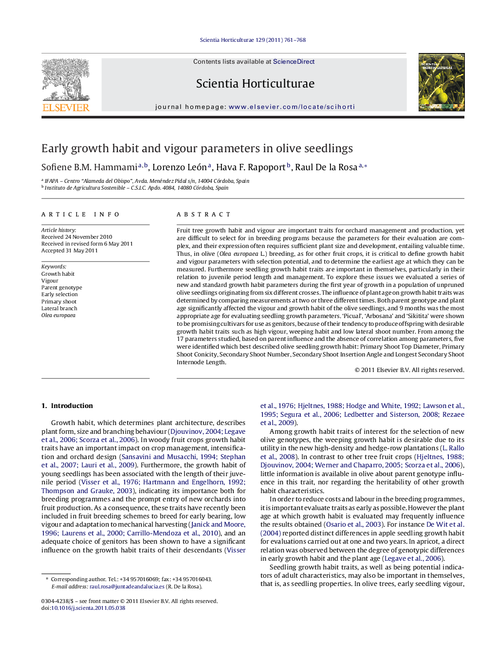 عکس صفحه اول مقاله: Early growth habit and vigour parameters in olive seedlings Early growth habit and vigour parameters in olive seedlings