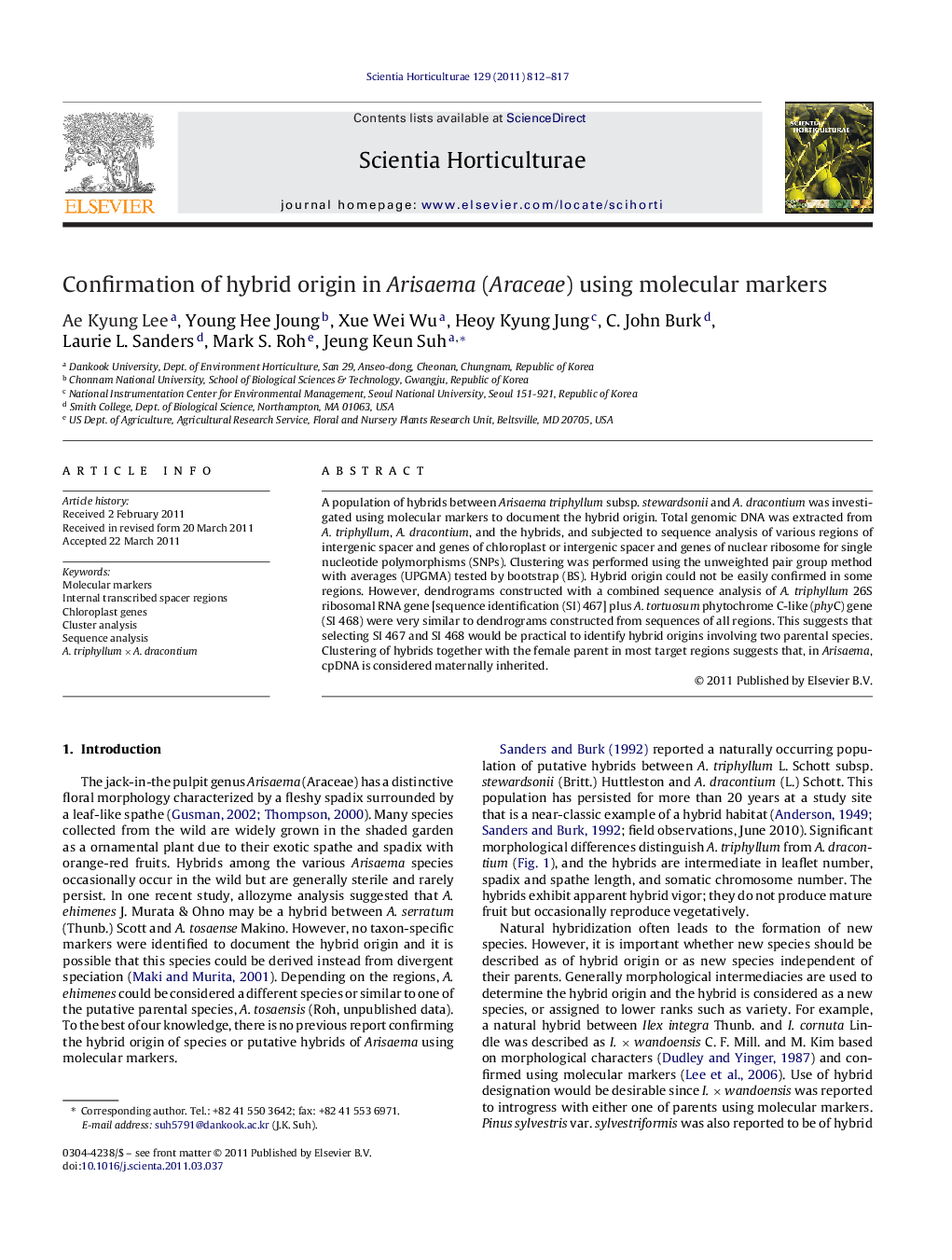 Confirmation of hybrid origin in Arisaema (Araceae) using molecular markers