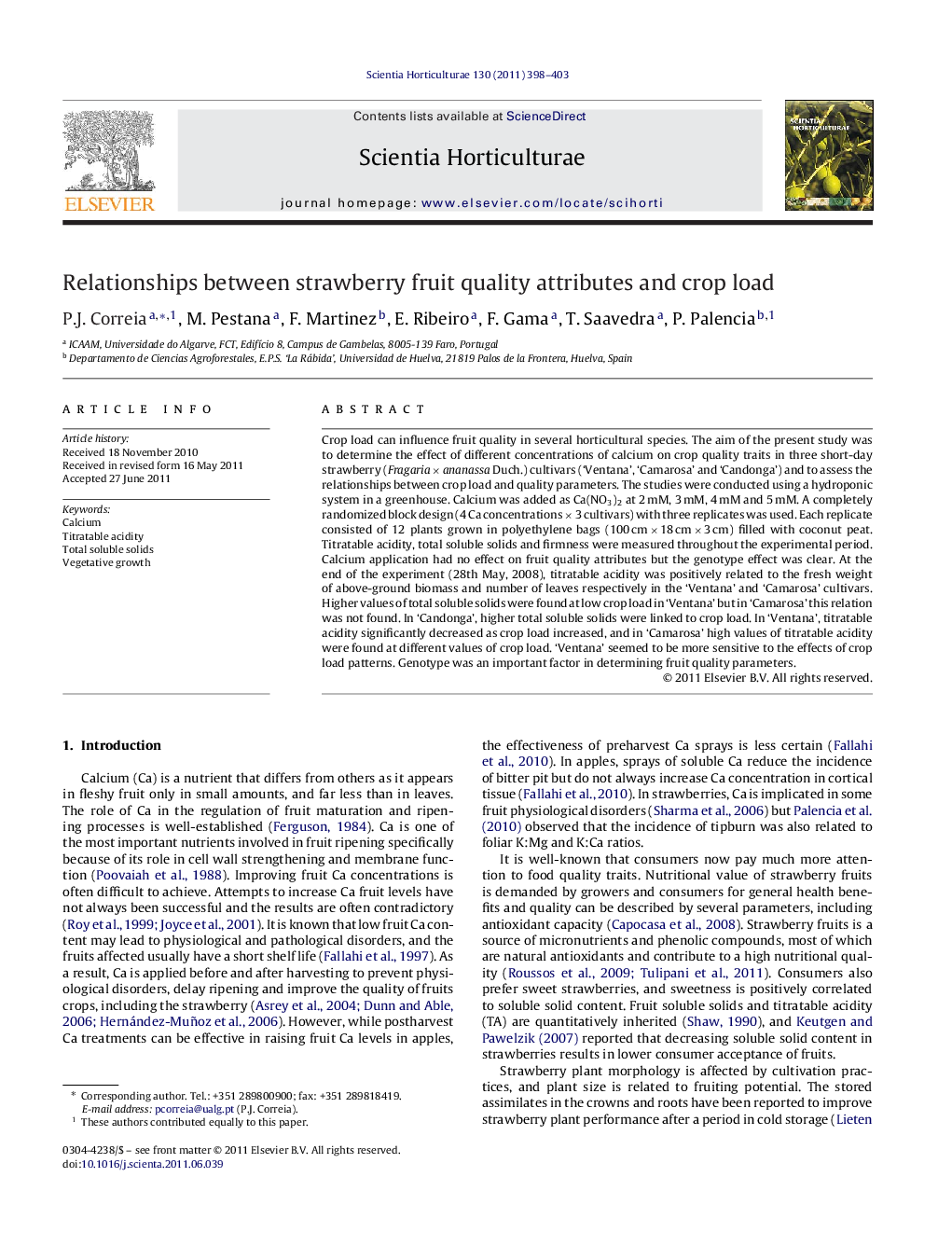 Relationships between strawberry fruit quality attributes and crop load