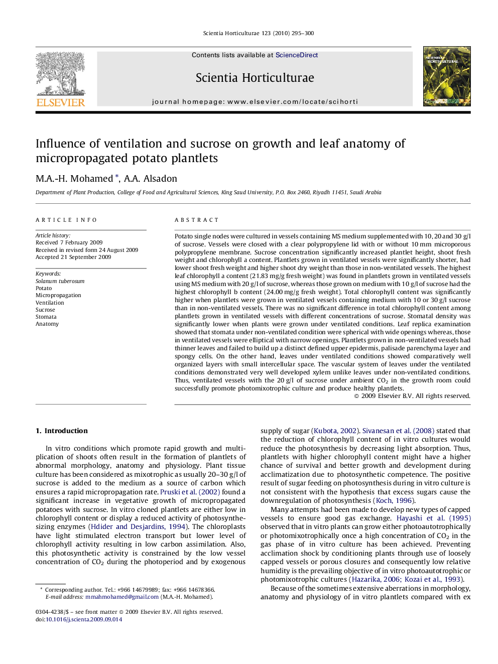 Influence of ventilation and sucrose on growth and leaf anatomy of micropropagated potato plantlets