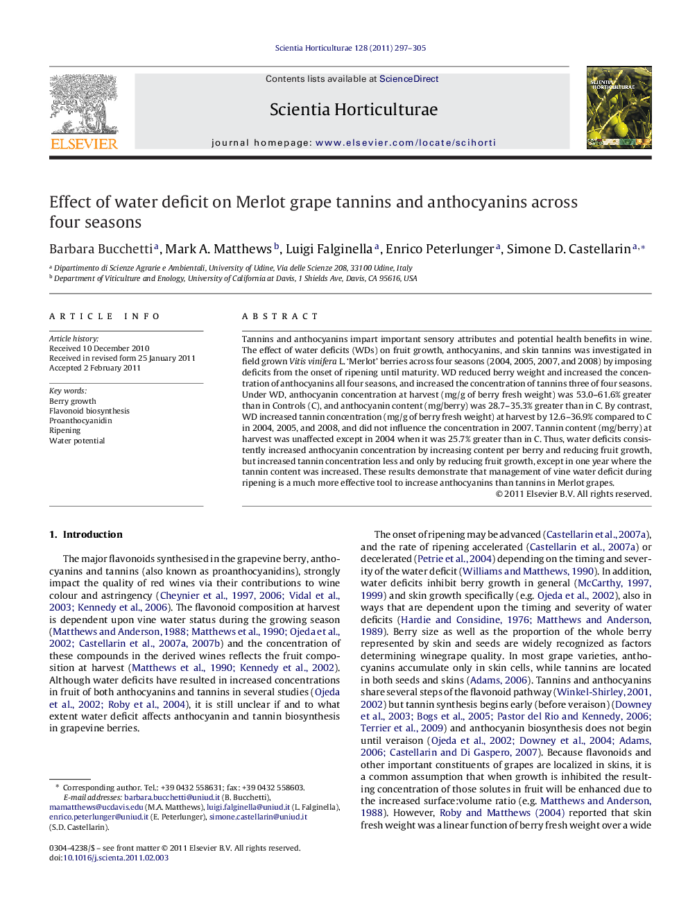 Effect of water deficit on Merlot grape tannins and anthocyanins across four seasons